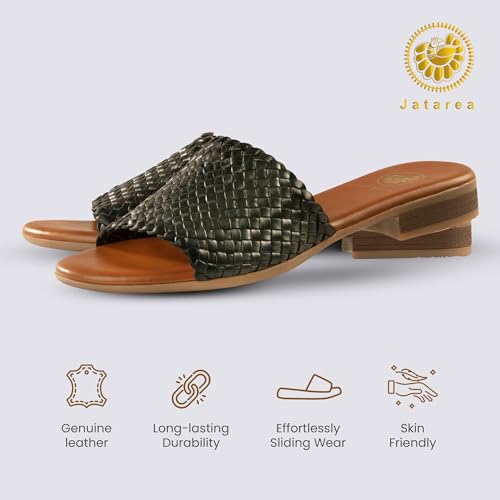 Image of JATAREA Women's Slip-On Flat Sandals with Round Open Toe | Dressy Summer Slides for Women
