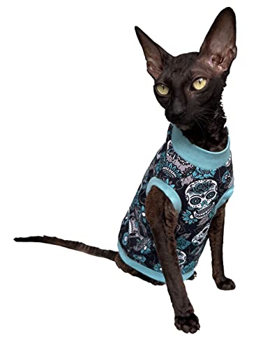 Camiseta para gato Sphynx turquesa que protege la piel sensible L 6