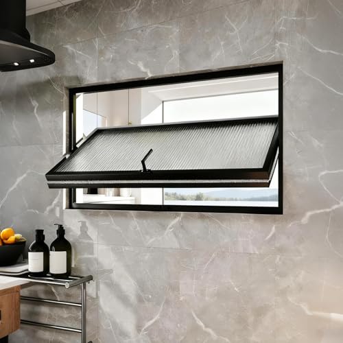 Basement Window with Tempered Glass, Adjustable Ventilation Windows, 360 Degree Rotation Sliding Window, Customizable Size, Waterproof & Rust Resistant Frame, for Bathroom Use(Black,W43" x H17")