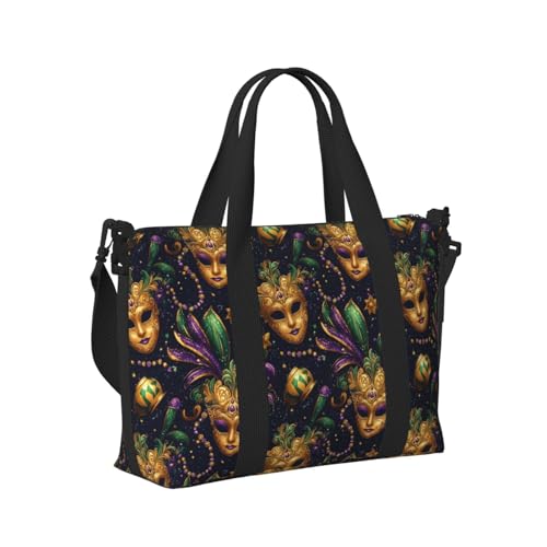 Gothic Masquerade Gold Print Travel Duffle Bags for Women, Personal Item Overnight Weekender Sport Carry On Gym Bag for Men Women