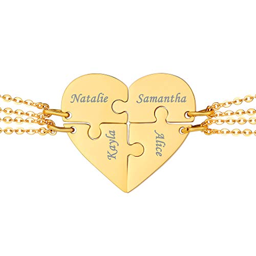 Custom4U Personalized Gold BFF Necklace for 3 Pcs Split Heart Matching Friendship Couple Necklaces 14k Gold Plated 925 Sterling Silver Pendant Custom Gifts for Best Friend Women 1.2-Heart-St