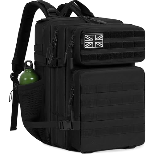 Image of OUUTMEE Military Tactical Backpack with Bottle Holder(25L/40L/45L), MOLLE Rucksack for Men & Women, Army Assult Camouflage Hunting Daypack 3 Day Bug Out Bag Laptop Bag for Hiking, Travel, Camping