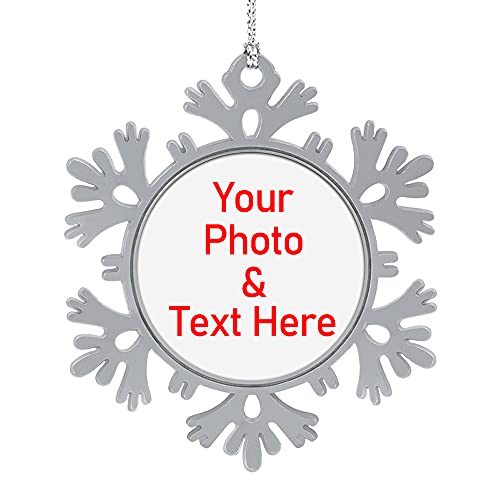 2024 Christmas Ornaments, Personalized Custom Your Photo, Design Text Snowflake Shape Ornament, Customized Xmas Decor Decoration Gift for Holiday Wedding Engagement New Home Newly Wed