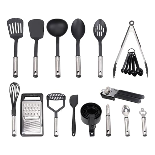 Kichvoe Juego de Utensilios de Cocina Batería de Cocina Antiadherentes de Acero Inoxidable 24 Piezas, Seguro y Extra Largo, Adecuado para Cocinar