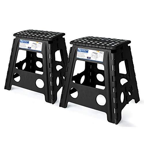 Acko 2 Pack 16 Inches Super Strong Folding Step Stool for Adults, Kitchen Stepping Stools, Garden Step Stool Black