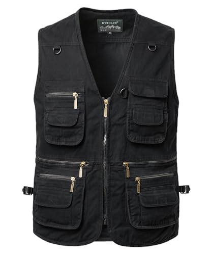 KTWOLEN Anglerweste Herren Arbeitsweste Sommer Hundesportweste Outdoor Multifunktionsweste Ärmellos Jagdweste mit Vielen Taschen, Schwarz, 4XL