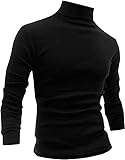 Men's Turtleneck Lightweight Tops Pullover Slim Fit Solid Base Thin Long Sleeve Underwear Tops High Neck Blouse T-Shirt Black