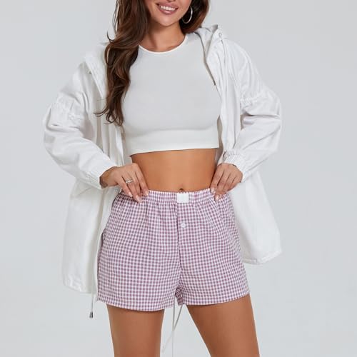 Image of Womens Boxer Shorts Gingham Y2k Pajama Cute Plaid Striped Print Lounge Sleep Shorts