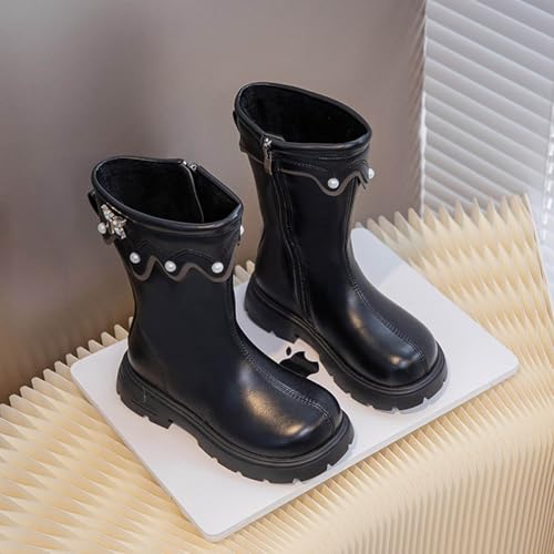 Girls Knee High Boots Butterfly Pearl Decoration Fashion Cool PU Leather Shoes Plain Tall Riding Boots for Outdoor2