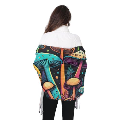 Scarf for Women Magical Mushrooms Pashmina Soft Cashmere Scarf Tassel Shawl Scarf Wraps Warm for Fall Winter 86×30 in2