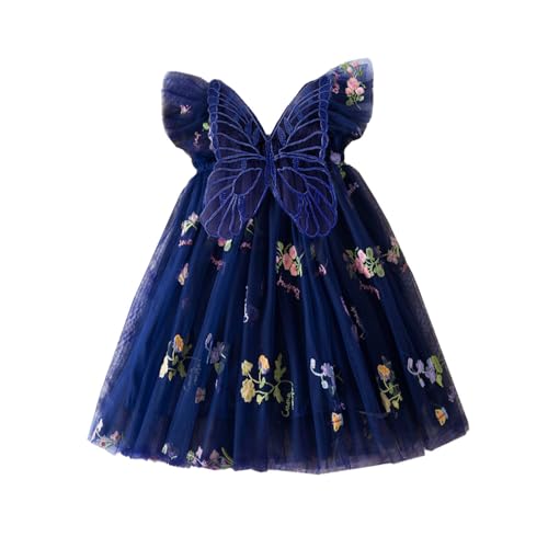UUAISSO Robe Tutu Pour Bébé en Bas âge Robe en Tulle Sans Manches Broderie Papillon Fête D'anniversaire Princesse Robe D'été bleu marine 2-3 ans