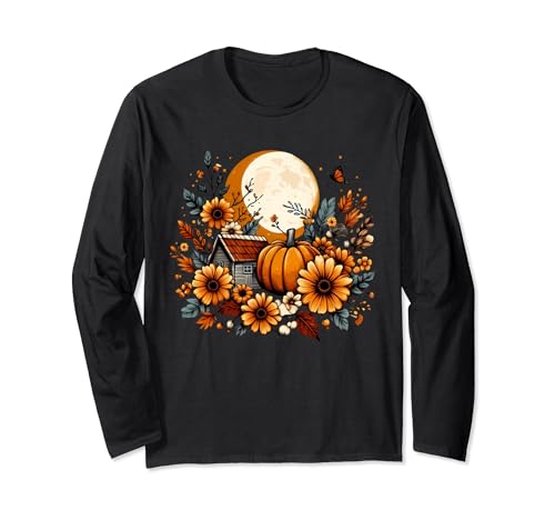 Fiori autunnali freschi zucca luna Cottagecore Halloween Maglia a Manica