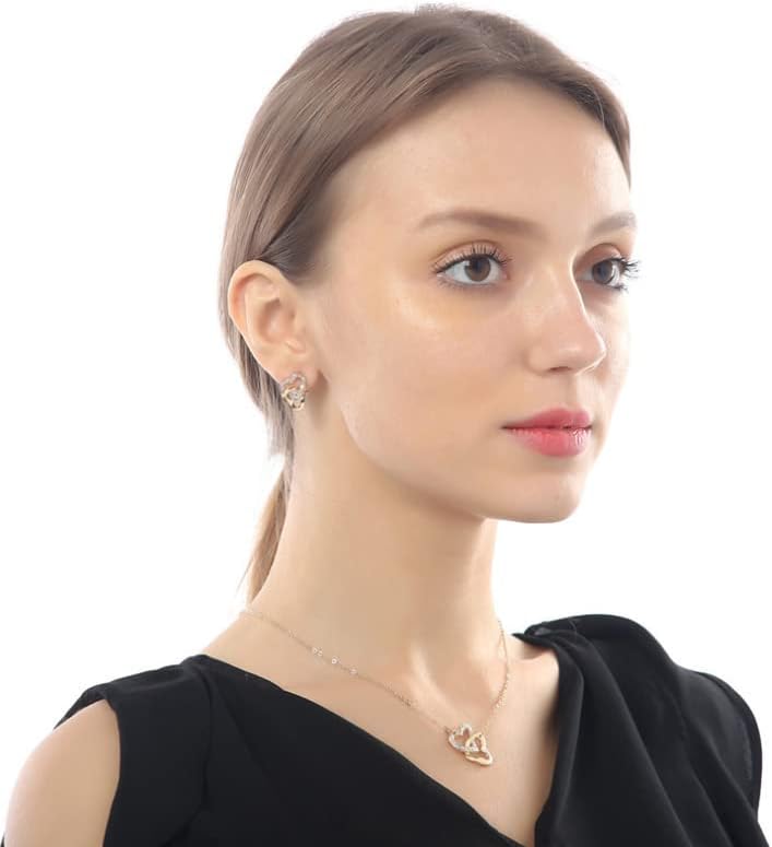 4Sets Heart Pendant, Necklace & Bracelet with CZ Stone Heart Stud Earrings for Women - Valentine's Day Jewelry Set for Women, Girls, Mothers & Birthdays - Image 2