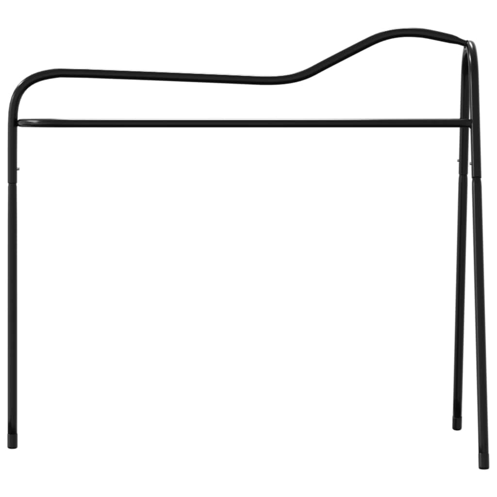 Cavalletto per sella con 3 gambe in ferro verniciato a polvere, nero, 70 x 43 x 63 cm, con gancio per accessori per sella, stalla, pascolo, allenamento e torneo, robusto e versatile