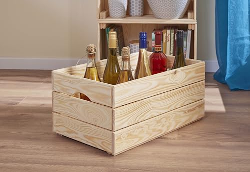 Inter Link - Caixa de madeira - caixa de madeira maciça empilhável - caixa de arrumação, para fruta, legumes, vinho, jardim, casa de banho, sala de jogos - economia de espaço, prática - 51,5 x 31,5 x