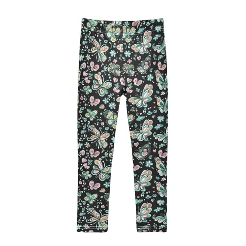 Vintage Green Butterflies Girls Leggings Athletic Pants Tights Stretch Bottom