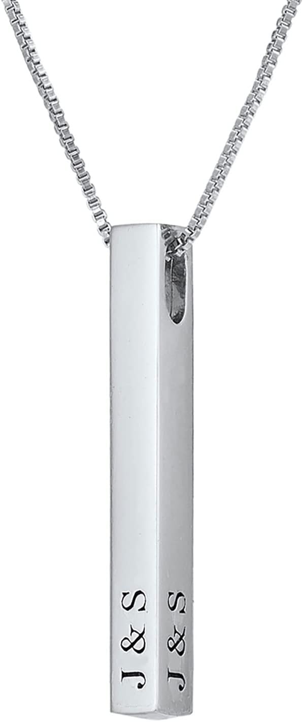 Sterling Silver 3D Engraved Personalized Bar Name Necklace Custom Made Any Name Pendant Necklace