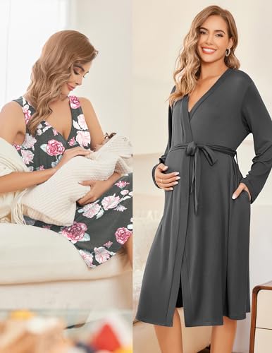 Image of Ekouaer Maternity Nursing Gown and Robe Set Labor Delivery Nursing Nightgowns for Breastfeeding Pregnancy Clothes