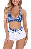 Top de Bikini Halter - El parte superior de bañador llamativo combina un estilo deportivo con tirante ajustable para crear un aspecto atlético y sexy al mismo tiempo. Relleno extraíble ofrece un ajuste cómodo mientras muestra su hermosa curva trasera.