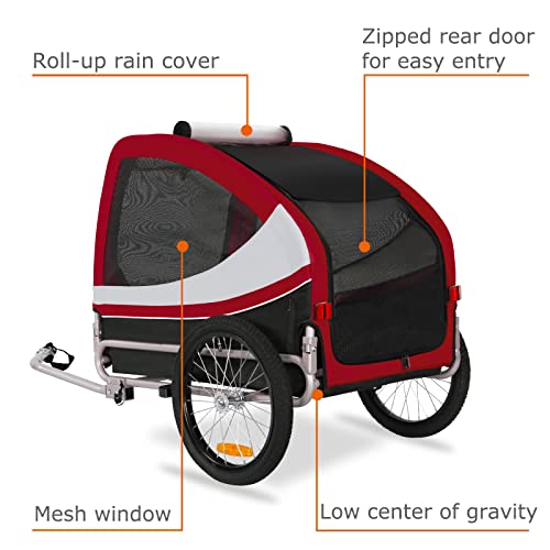 DOGGYHUT® TOBI Large Hundefahrradanhänger bis 35 kg Hundeanhänger Fahrradanhänger für Hunde mittelgroße und große Hunde 80502 (ROT)