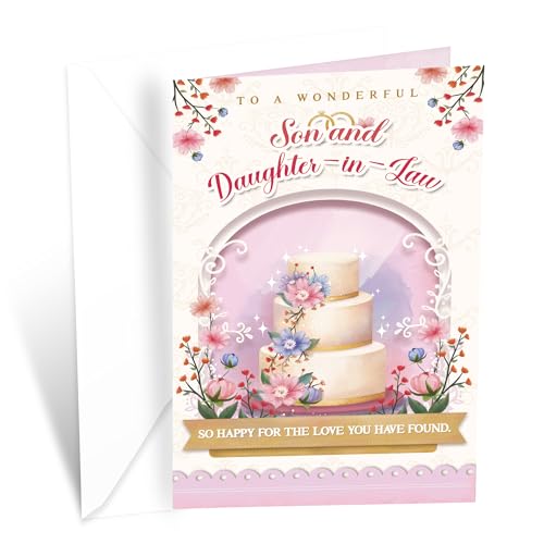 Prime Greetings Son and Daughter In Law Wedding Card, Made in America, Eco-Friendly, Thick Card Stock with Premium Envelope 5in x 7.75in, Packaged in Presentation Mailer