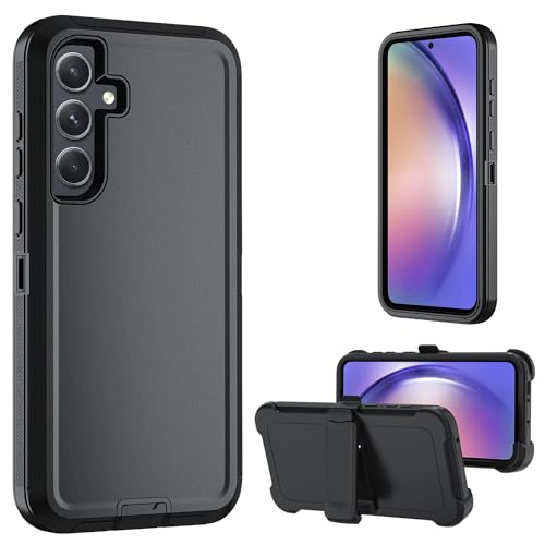 for Samsung Galaxy A55 5G case,A55 5G Heavy Duty case,with Belt-Clip and Tempered Glass Screen Protector, [Military Grade Protective ] [Shockproof] [Dropproof] [Dust-Proof] (Black)