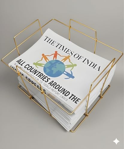Image of Newspaper Storage Box for Home Iron Wrought Foldable Newspaper Rack Stand, Durable Powder-Coated Organizer for Home Office Library (Golden)