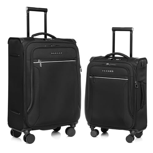 Image of Verage Luxe Toledo Set of 2 (S+M) Softsided Lightweight Spinner Wheels Luggage, Expandable Suitcase with TSA Lock & LED Flashlight, Black (20 /24)