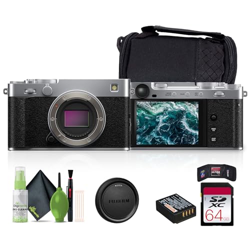 FUJIFILM X-E5 Mirrorless Camera (Silver) Bundle with 64GB Memory Card + Carrying Case + Cleaning Kit + Memory Card Wallet + USB Card Reader, SD/microSD