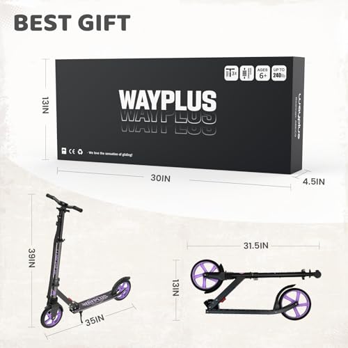 Image of WAYPLUS Kick Scooter for Ages 6+,Kid,Teens & Adults.8 Big Wheels,240lb