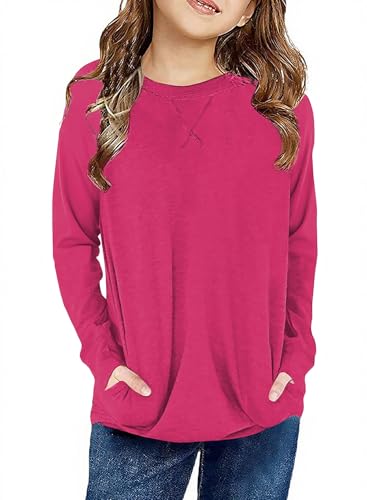 Image of SELINK Girls Big Kids Long Sleeve Striped Color Block Pocket Tees | Casual Loose Fit With Side Pockets,Soft Stretch Polyester Blend For Big Girls Daily&Back To School Wear