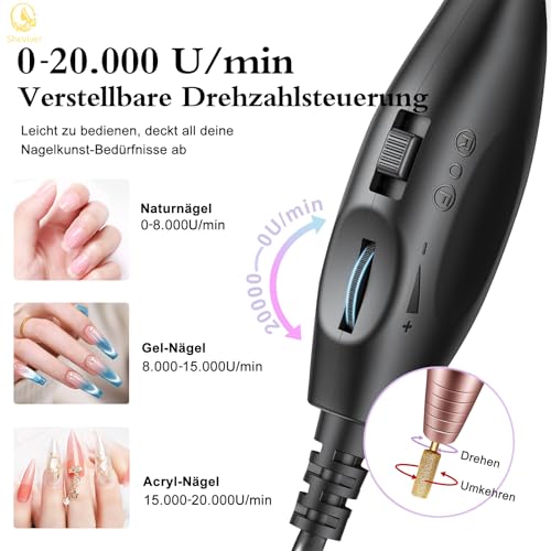 Nagelfräser, Elektrische Nagelfeile für Acryl und Gelnägel, Professionell Nagelfräser, Efile Maniküre und Pediküre Set mit goldenen Nagelfräserbiten für Home Salon Gebrauch