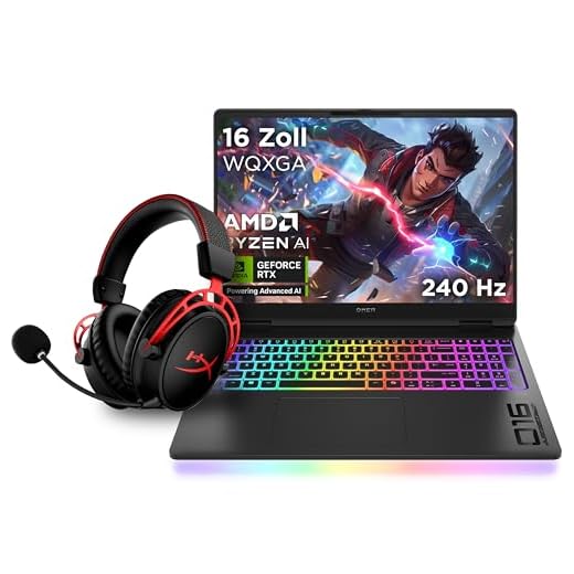 OMEN MAX Gaming Laptop, 16" WQXGA 240Hz, AMD Ryzen AI 7 350 (8C) 50 NPU Tops, NVIDIA GeForce RTX 5070 Ti 12GB, 32 GB RAM, 1 TB SSD, Win 11, RGB QWERTZ, Schwarz + HyperX Cloud Alpha Wireless Headset