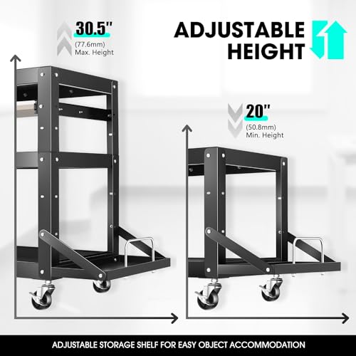 Image of DNA Motoring Steel AV Cart 3-Layer Rolling Projector Utility Cart, 24 inch X 18 inch X 20 inch - 30.5 inch Height Adjustable, with Wheels, Pullout Keyboard Tray, Power Strip, Cord Management, TOOLS-00495