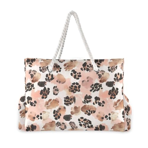 Rose Gold Leopard Print Portable Womens Travel Tote with side pocketes Weekender Overnight Perfect for Travel Pool Swim Beach Vacation Necessities2