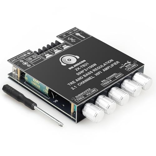 Image of DAJUNGUO ZK-TB21 Power Amplifier Board Bluetooth5.1 TPA3116 Chip with Subwoofer 2.1 Channel 50WA-2+100W, DC 12-24V Bluetooth and AUX Inputs