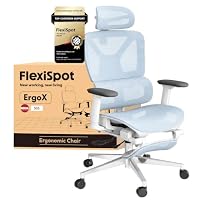 FLEXISPOT ErgoX Ergonomic Office Chair with Footrest for Home Office, Desk Chair with 3D Armrests, 3D Headrest, 5D Adjustable Backrest, Breathable Seat, Maximum Load 136 kg,Mesh Office Chair,Blue