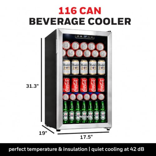 Honeywell Beverage Refrigerator and Cooler, 116 Can Mini Fridge with Glass Door for Soda Beer or Wine for Office or Bar with Adjustable Removable Shelving, Commercial Grade - Image 3
