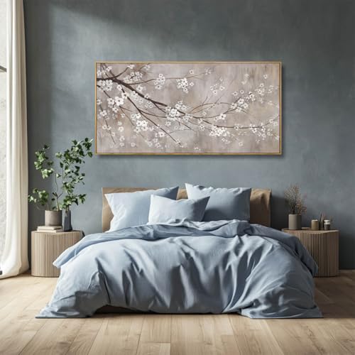 Flowers Wall Art Grey Pictures Wall Painting Large Framed Canvas Art Landscape Artwork for Dining Room Home 29"x 58" Ready to Hang - Image 4