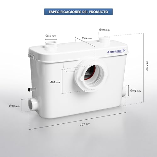 Miniatura 7 de Aquamatix Trituradora Sanitaria 400w Bomba De Elevación Sanitaria 100 L Min, Distancia De Bombeo Vertical De 6,5 M Con 3 Entradas Para Inodoro, Fregadero Y Bañera Con Filtro De Carbón