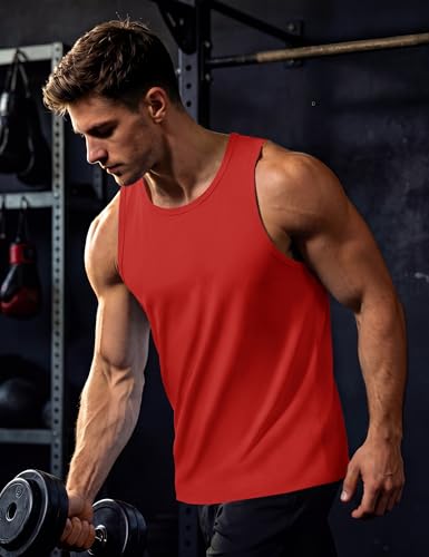 TACVASEN Achselshirts Herren UPF 50+ Tanktops Baumwolle Sport Fitness Muskelshirt UV Schutz Gym Tops Sommer Rot 3XL 3