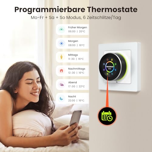 AVATTO Smart WiFi Thermostat für Wasser-Fußbodenheizung, passt 55x55 Systemstandard, Programmierbar Raumthermostat Unterstützen Alexa, Google Home Sprachsteuerung und Smart Life App Fernbedienung