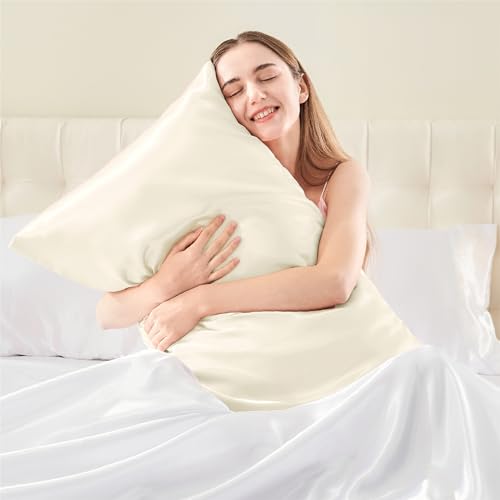 BEDELITE Satin Pillowcase with Zipper 2 Pack, Beige Pillow Cases Standard Size, Super Soft and Cooling Similar to Silk Pillow Cases, Gift for Women Men(20x26 Inches)