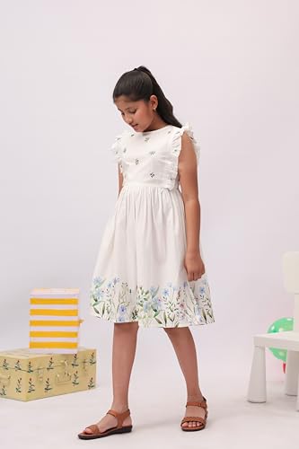 Image of Kids Girls Printed Embroidered Fusion Dress | Handmade Crafted Designer Ethnic Wear | 100% Cotton