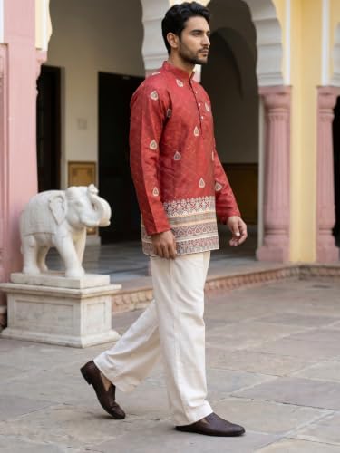 Jompers Store Jompers Men's Red XL Cotton Blend Kurta with Korean - Image 4