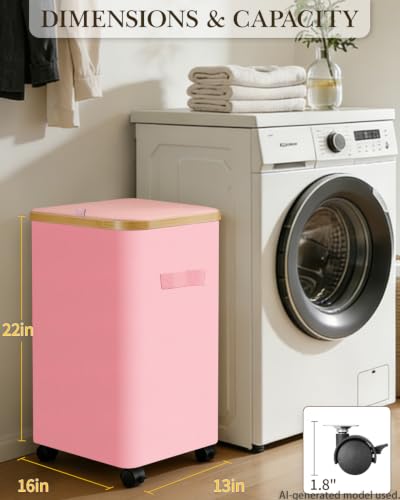 Image of Laundry Hamper with Wheels, 75L Large Clothes Hamper with Removable Inner Bag, Collapsible Dirty Clothes Basket for Dorm, Rolling Dirty Clothes Basket for, Bedroom, Bathroom, Laundry Room