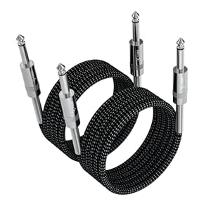 FIBBR 6.35mm to 6.35mm Stereo Audio Cable 2m-2 Pack, Straight 1/4″ TRS Audio Guitar Male Jack Instrument Lead with Nylon Braided for Electric Guitar, Bass, Amplifier, Mixer, Keyboard, Speaker