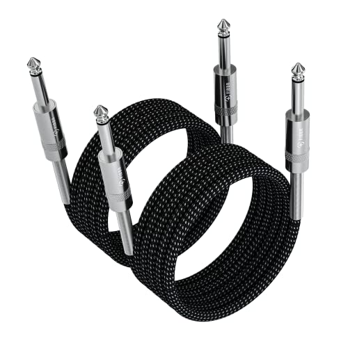 FIBBR 6,35mm Stereo Gitarrenkabel 2m-2 Pack, Nylon Geflochten 6,35 mm auf 6,35 mm Instrumentenkabel TRS Stereo 1/4'' Klinkenkabel für E-Gitarre, Bass, Verstärker, Mixer, Keyboard