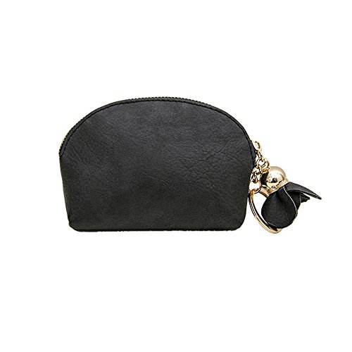 Preisvergleich Produktbild Damen Tasche, KIMODO Frauen Leder Kleine Mini Brieftasche Halter Reißverschluss Geldbörse Kupplung Handtasche (Schwarz)