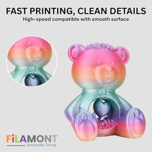 Image of FILAMONT Premium Shiny Silk PLA 3D Printer Filament 1.75mm 1kg Spool, Smooth High-Detail Printing with Silky Gloss Finish - (Silk Candy Rainbow)